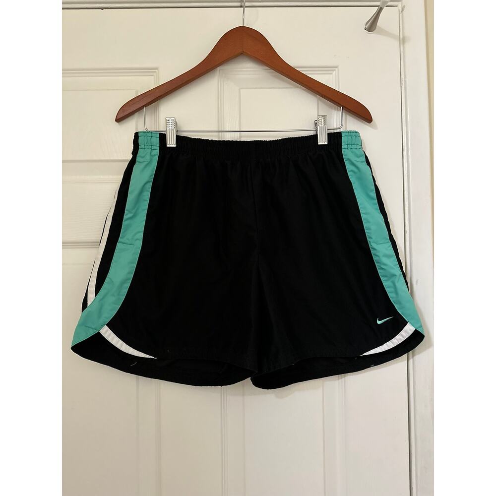 Vintage Unlined Nike Sz L Tempo Shorts 4" Inseam in Black Aqua